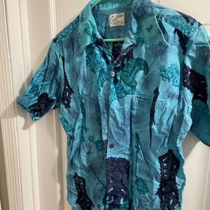 Casual Ceire Blue Hawaiian Mens Button Down Short Sleeve Shirt